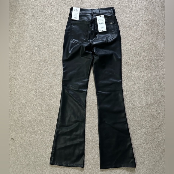 ZARA FAUX LEATHER FLARED PANTS, SIZE US 2, NWT - Picture 3 of 9